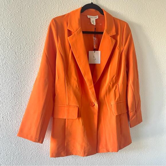 Happily Grey Blazer single button Coat NWT burnt orange faux pockets - Picture 8 of 8